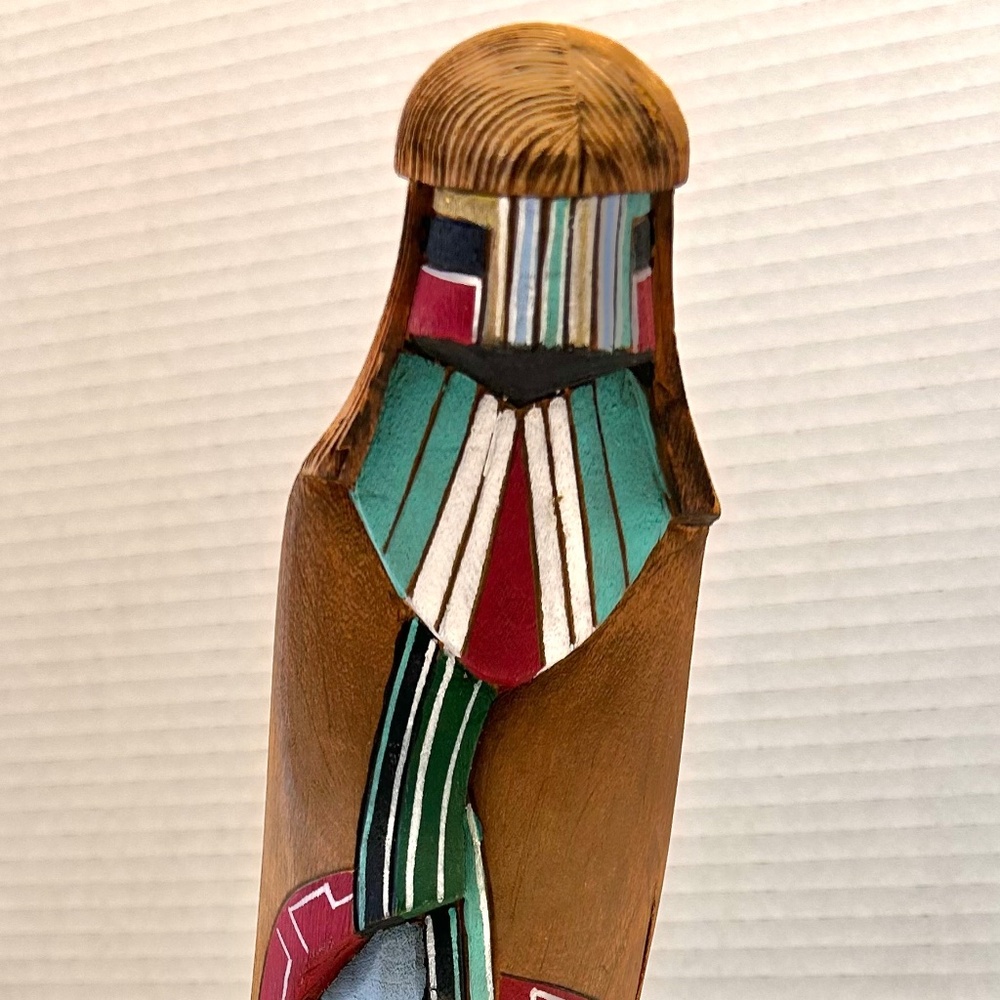 Native American Hopi Kachina Hand Carved Painted Signed Long Hair Rain Renewal